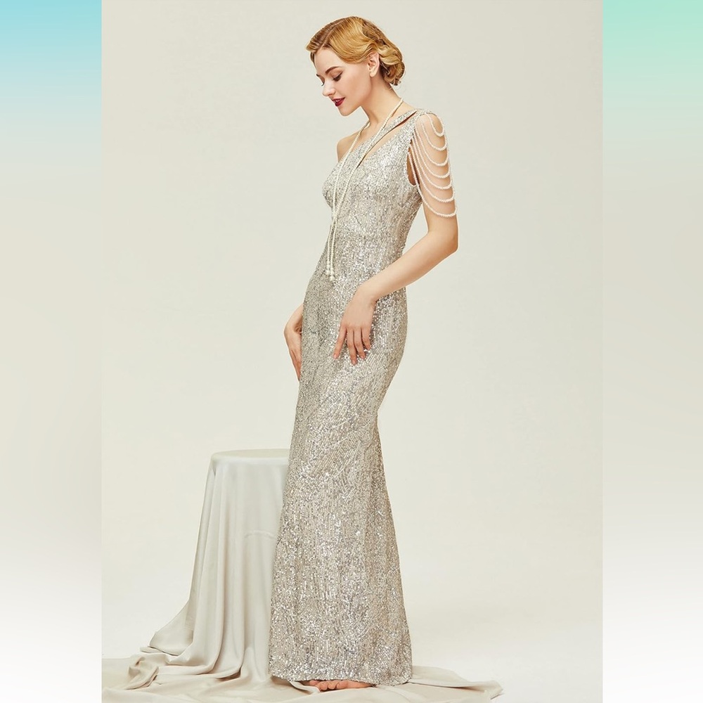 🛍️# 2460 NWT BABEYOND Embellished Sequin Asymmetric Formal